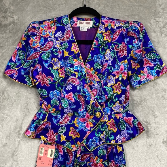Vtg Maggy London Petites 100% Silk Floral Paisley Maximalist Skirt Set Quirky 6 - Picture 3 of 12